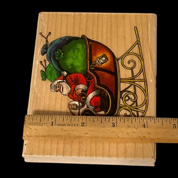 Stampabilities Santa in Sleigh Large Wood Mount Rubber Stamp Christmas NEW - Picture 10 of 10